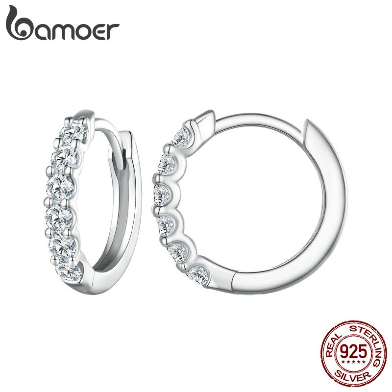 Bamoer 925 Prata Sterling Moissanita Simples Clipes Para Orelha Presente Mulheres MSE029 em Oferta na Shopee