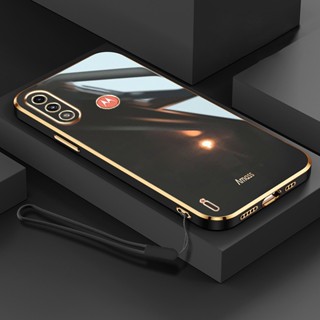 Estilo Luxo De Borda Reta Lanyard Livre Para Motorola Moto E7i E7 Power E6S Nova Capa De Telefone Quadrada Com Revestimento Macio