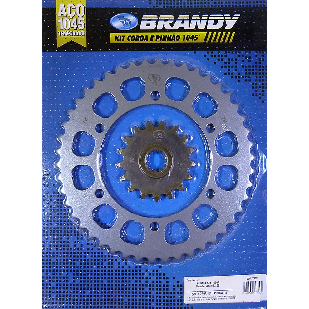 Kit Relação para Moto Yamaha YZF 1000R Thunder Ace 1996 até 2002 Sem Corrente - Brandy