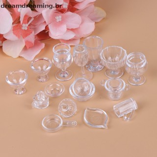 Kids Toy 17Pcs/Set 1 : 12 Dollhouse Miniatura De Louça De Mesa Transparente Façam De Conta Que Brinquedos De .