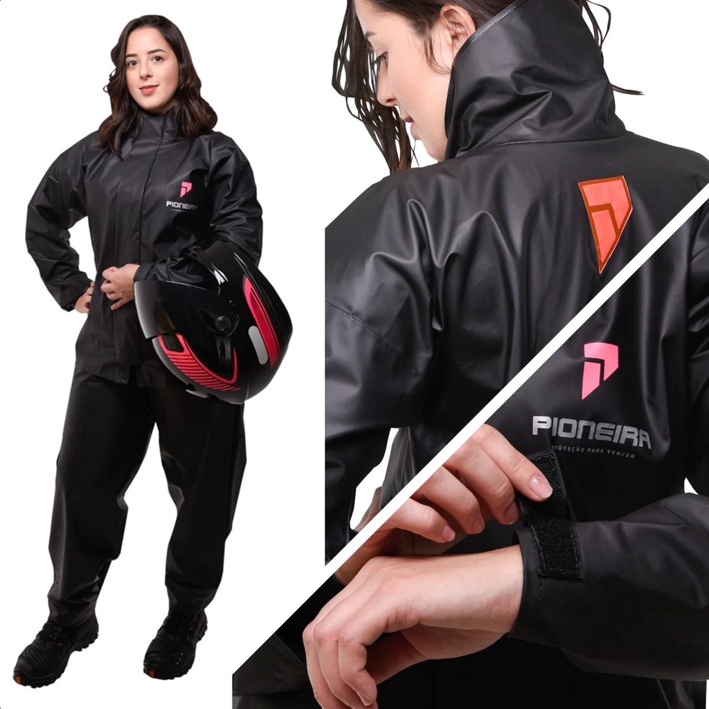 Capa de Chuva Feminina Reforçada Tamanho XG PVC 0,28mm Motoqueiro Combate Com Gola Preto Jaqueta Roupa Pioneira - 2900-F-PRE-XG em Oferta na Shopee