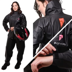 Capa de Chuva Feminina Reforçada Tamanho XG PVC 0,28mm Motoqueiro Combate Com Gola Preto Jaqueta Roupa Pioneira - 2900-F-PRE-XG
