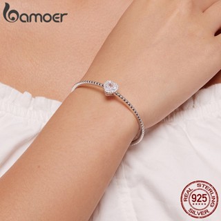 Bamoer S925 Simple Sweet Basics Heart Cuff Bracelet Tamanho Ajustável Jóias De Moda Presentes Para Mulheres BSB131