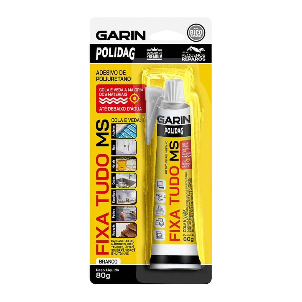 Cola e Veda FIXA TUDO Polidag Branca 80G - Garin