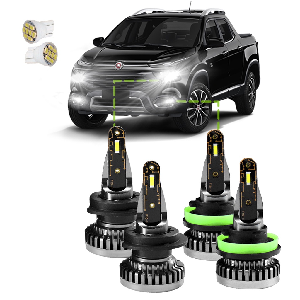 KIT ULTRA NANO LED R8 FIAT TORO 2016/2022 30000 LÚMENS 6500K (BAIXO E MILHA) em Oferta na Shopee