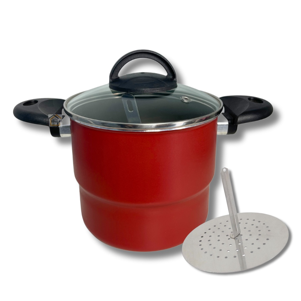 Cuscuzeira 16 cm 5 Camadas Antiaderente Teflon com Tampa de Vidro Cor Vermelho em Oferta na Shopee
