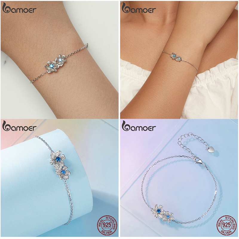 Detalhes do Pulseira De Prata Bamoer 925 Sterling Coração/Clover/Flower Pendant Fashion Jewelry Presentes Para Mulheres