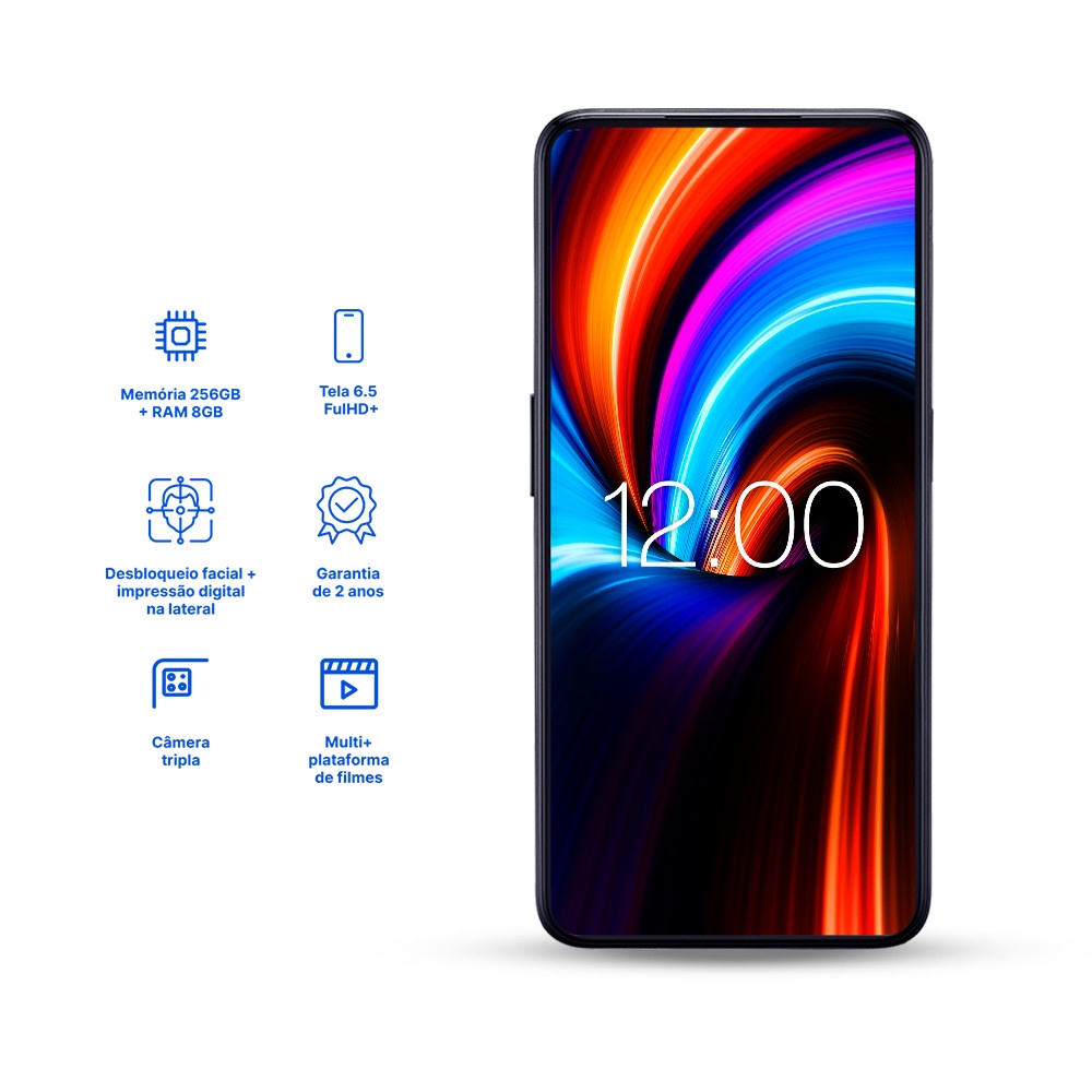 Smartphone Multi H 5G 256GB Full HD 8GB RAM Câmera Tripla 50MP Android 12 Preto - P9180