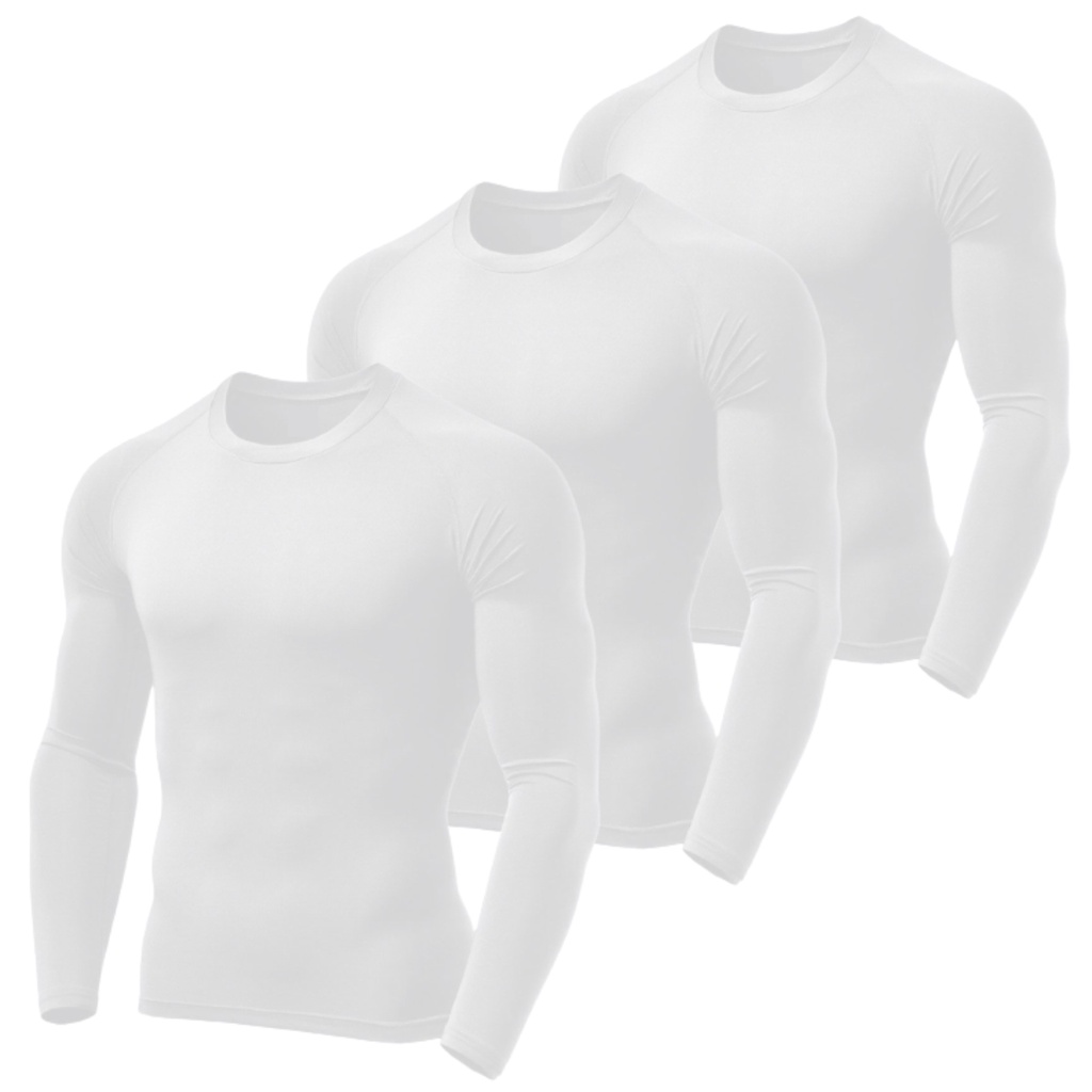 Kit 3 Camisas Branca Proteção Academia Uv 50+ Tecido Gelado Camiseta Segunda Pele Lisa