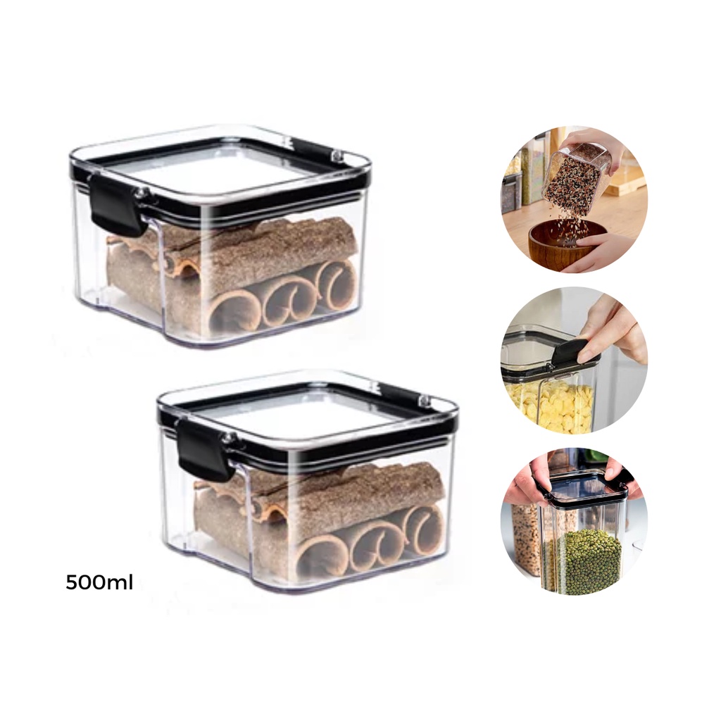 Kit 2 Potes Acrílico Herméticos Com Tampa 450ml Mantimento Condimentos Organização Cozinha Geladeira em Oferta na Shopee