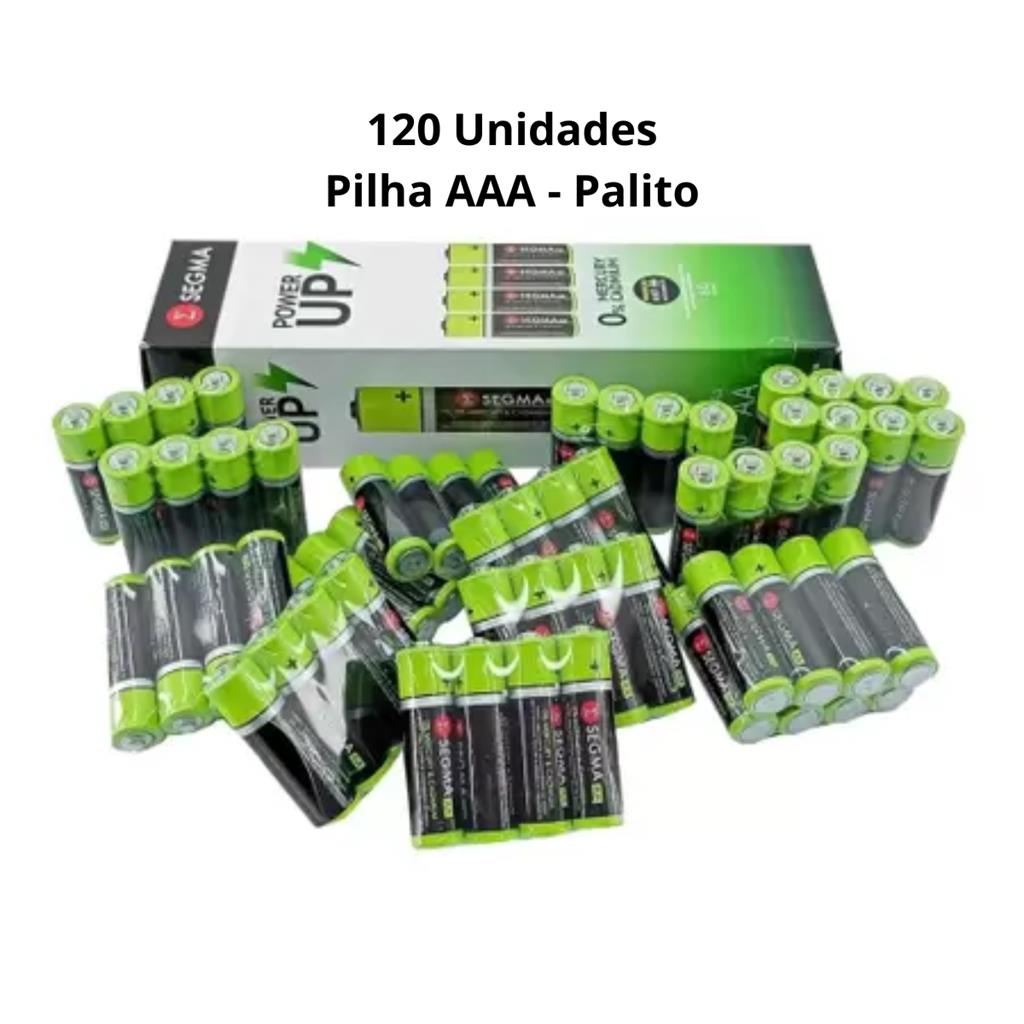 Pilha AAA Palito Segma Comum Zinco Kit com 120 Unidades 2 Caixa de 60 Unidades