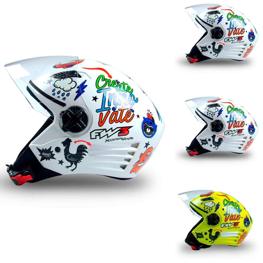 Capacete Aberto X-Open Stickers FW3 Branco/Amarelo Entrada/Saída De Ar Casco ABS Forro Removível - Spare Parts and Accessories for Vehicles