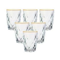 Jogo De Copos De Vidro Diamond Fio De Ouro 270ml 6 Peças - Lyor