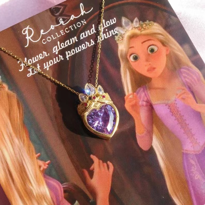 Colar E Anel Coroa Rapunzel/Ouro Prata/ Corrente De Clavícula Com Pingente De Zircão Roxo Em Forma De Coração/Amizade/Casal/Joias Elegantes Para Mulheres em Oferta na Shopee