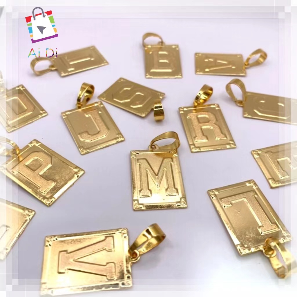 Pingente de Placa com Corrente de Aço Inoxidável - Letras 'A' até 'Z' Folheado a Ouro/Prata Palavras