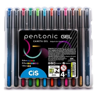 Caneta Gel Pentonic Cis Estojo com 12 Cores Ponta fina em Oferta na Shopee