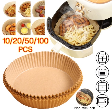 Pacote 50 / 100 Unidades Forma Air Fryer Descartável Antiaderente Redonda Forro De Papel Vegetal