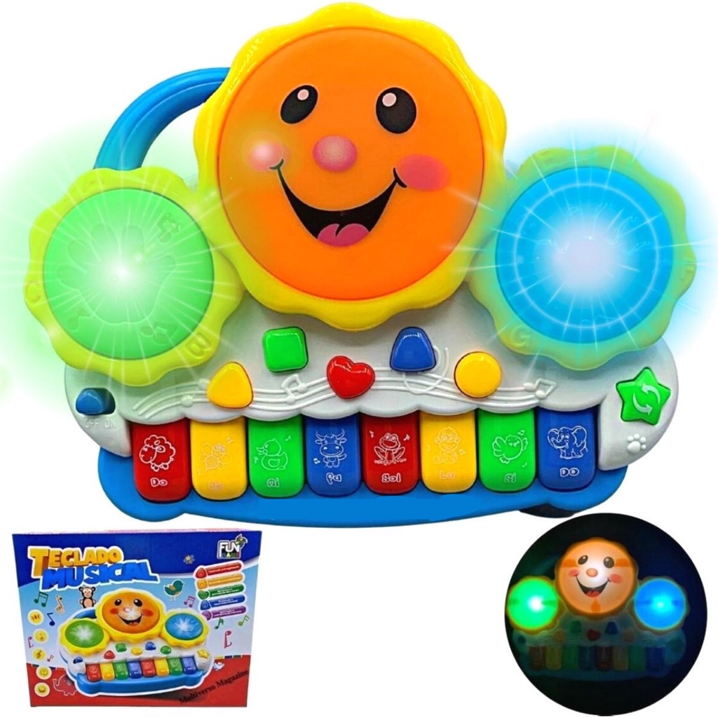 Piano Musical Infantil Brinquedo Educativo Teclado Com Música Para Bebe Tambor Drum Led Para Criança