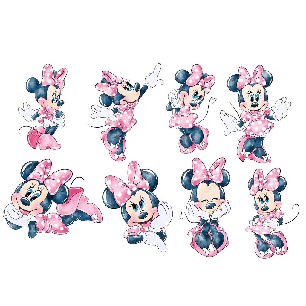 100 Apliques MINNIE ROSA AQUARELA Toppers Tags Tubetes Docinhos Festa Enfeites para Aniversário MINIE MINEI