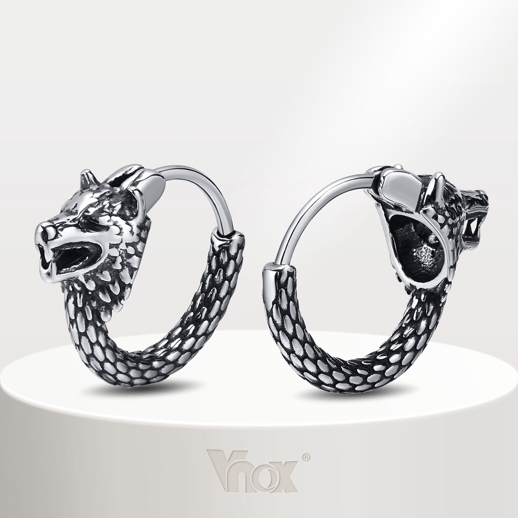 Brincos Vnox Moda Masculina , De Aço Inoxidável Cabeça De Lobo Luz Completa Para Homens Jóias em Oferta na Shopee