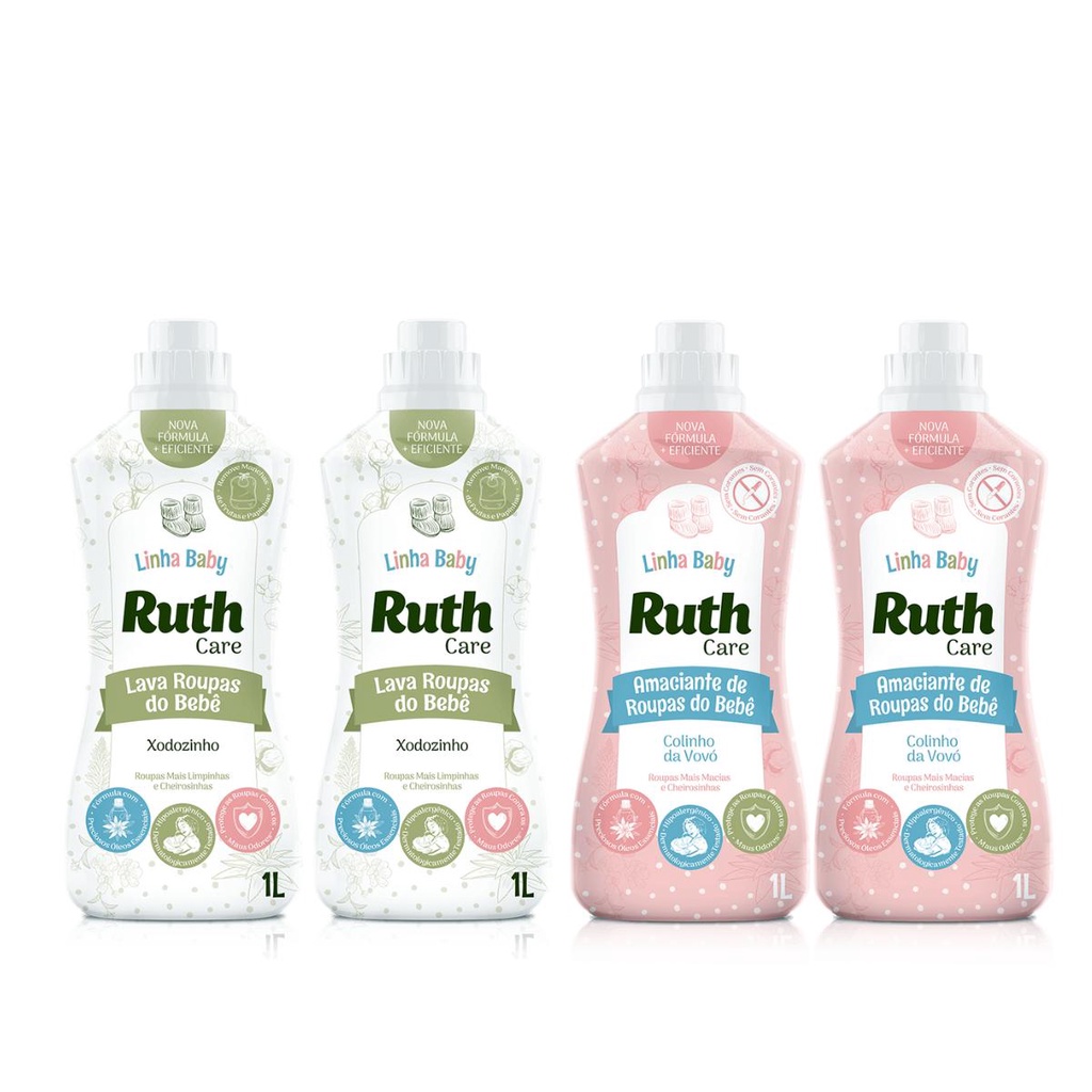 Kit 2L Lava Roupas Líquido Ruth Care Baby Xodozinho + 2L Amaciante Diluído Baby Care Colinho da vovó Ruth em Oferta na Shopee