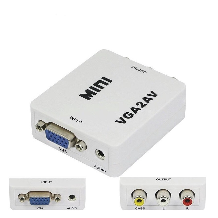 Mini Conversor Adaptador Vga Para Áudio E Vídeo Av Rca Ativo