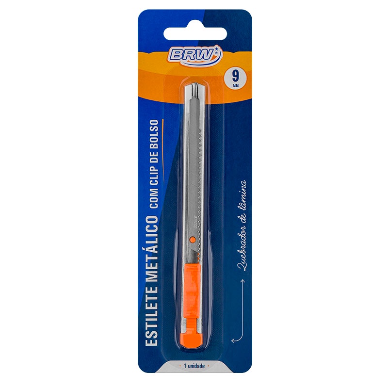 Estilete metálico estreito clip de bolso 9mm ES0902 BRW - Stationery