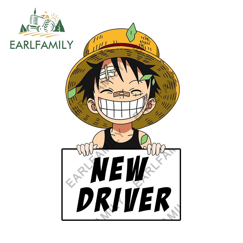 EARLFAMILY 13cm x 7.9cm Novo Motorista Aviso Adesivos De Carro Uma Peça Luffy Decalque Janela Da Motocicleta Graffiti De