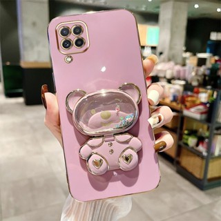 Capa De Telefone Eletroplatada De Luxo Para Samsung Galaxy A12 Nacho M12 A12S F12 A22 4G 5G M22 M23 F22 4G A42 M42 5G M53 Fofo Suporte De Urso De Areia Movediça Líquido Com Espelho De Maquiagem