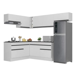 Armário de Cozinha Completa de Canto com Rodapé Veneza Multimóveis MP2104.964 Branco/Preto