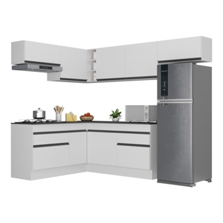 Armário de Cozinha Completa de Canto com Rodapé Veneza Multimóveis MP2104.964 Branco/Preto em Oferta na Shopee