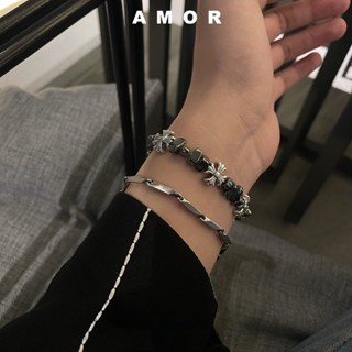 Corações Cromados Cruzam Y2K Emendas De Corrente Com Contas Pulseira , Bracelete De Sentido Avançado Para Homens E Mulheres