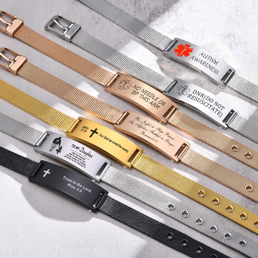 Pulseira Médica Ajustável De Aço Inoxidável Vnox 10MM/16MM , Nome Personalizado ID em Oferta na Shopee