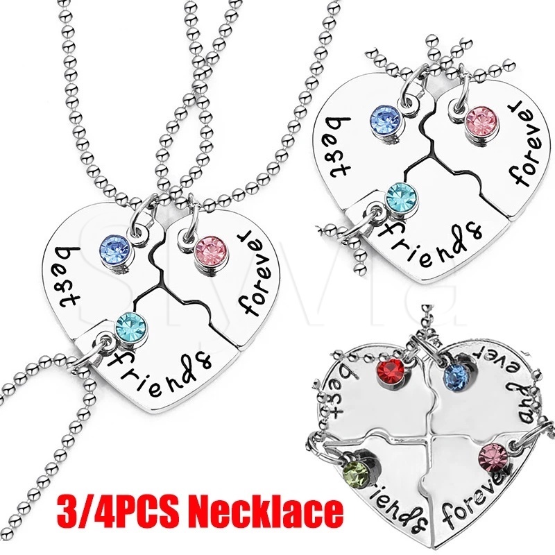 3/4 Pcs Love Heart Shaped Puzzle Necklaces Jóias Mulheres Amizade Meninas Corrente De Pescoço Rhinestone Colar Criativo Melhor Amigo