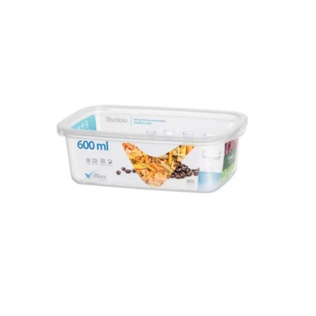 Pote Retangular 600ml Volare Rischioto Plástico Transparente Marmita Cozinha Freezer Microondas