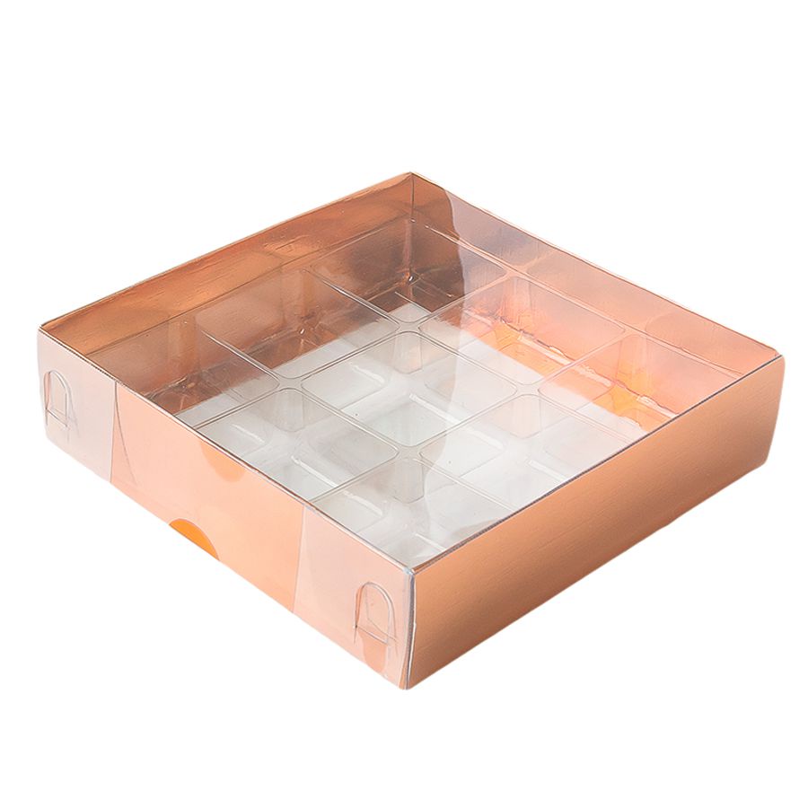 Caixa 9 Doces com Berço Tampa Transparente Nº 6 (11,5cm x 11,5cm x 3cm) Cobre 10 unidades Assk Rizzo Embalagens - Stationery