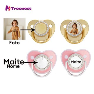 Chupeta para bebés，Baby Special Pacifier, Transparente com tampa antipoeira, pode adicionar nome e fotos