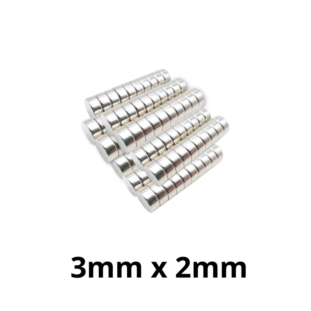 Kit 100 Peças Imã Neodímio Potente Disco Magnético N35 3x2 mm Pastilha Redondo Pequeno Super Forte