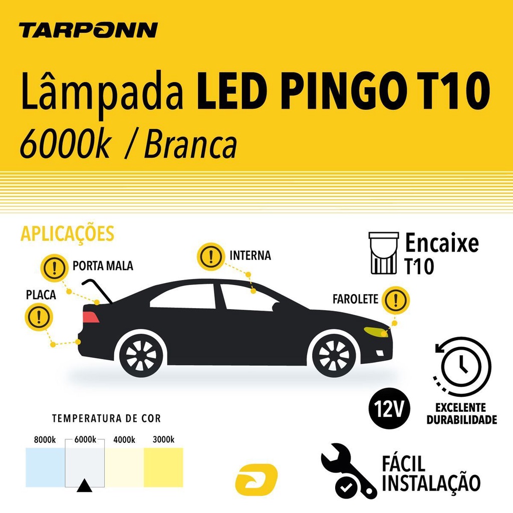 Lâmpada Led W5W T10 SMD 3528 6000K Canbus Tarponn Farolete Luz Placa Porta Mala Luz Interna Branca Fria em Oferta na Shopee