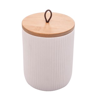 Potiche Cerâmica C/Tampa Bambu e Pegador Branco 10x10x12,5cm