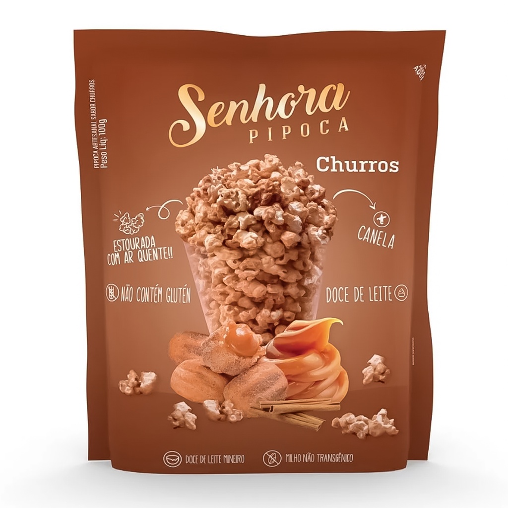 Pipoca Gourmet Doce Pronta Churros 100g - Sra Pipoca