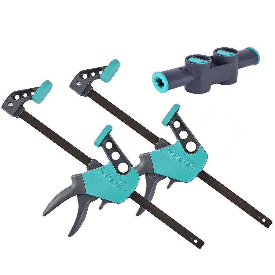 Kit com 2 Grampos Sargentos EHZ EASY 75-300 e Conector para Sargento PRO EAZY Wolfcraft
