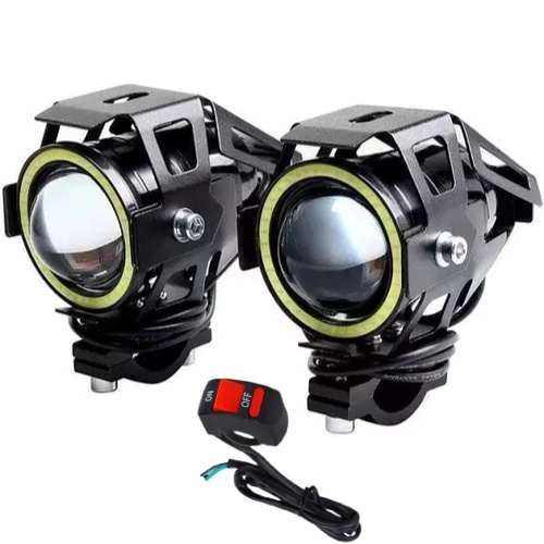 Par Farol de Milha Moto Led Angel Eye Com Botão Liga/ Desliga - Spare Parts and Accessories for Vehicles