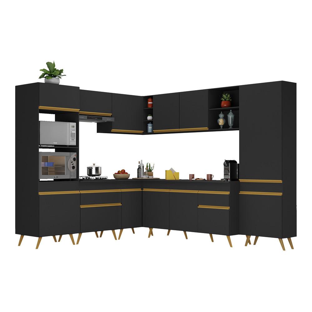 Cozinha Completa de Canto Veneza GB Multimóveis MP2047 com Armário e Balcão Preta em Oferta na Shopee