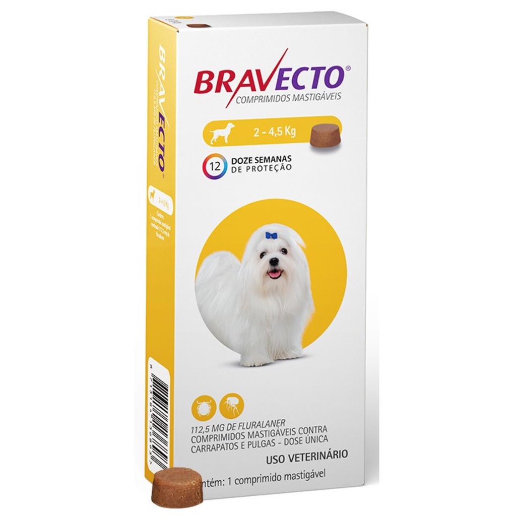 Bravecto Cães De 2 A 4,5kg Antipulgas e Carrapatos MSD em Oferta na Shopee