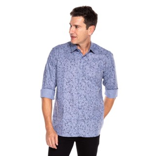 Camisa Masculina Azul Estampada