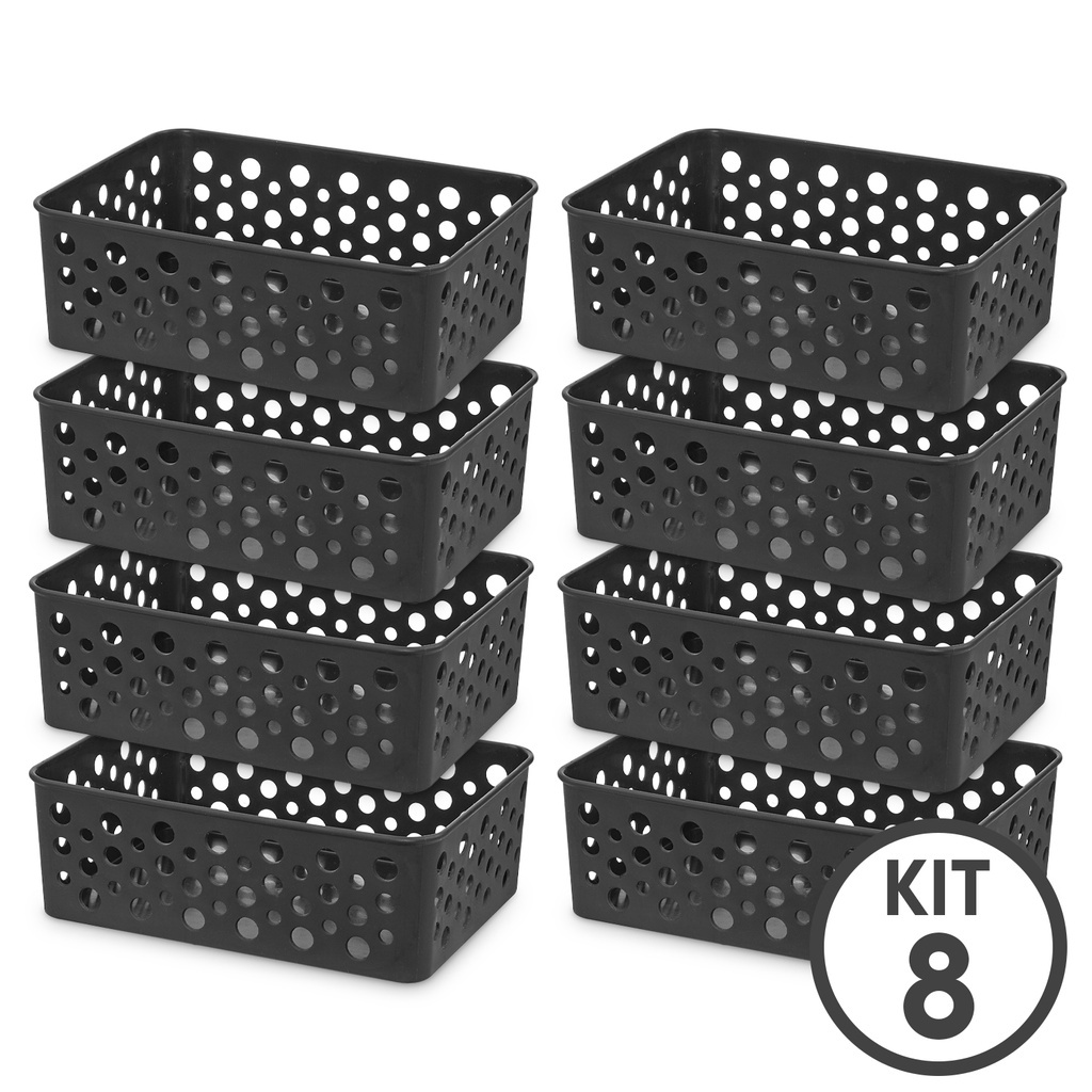 Kit 8 Cestos Organizador Multiuso P 19x13 Preto Usual Utilidades