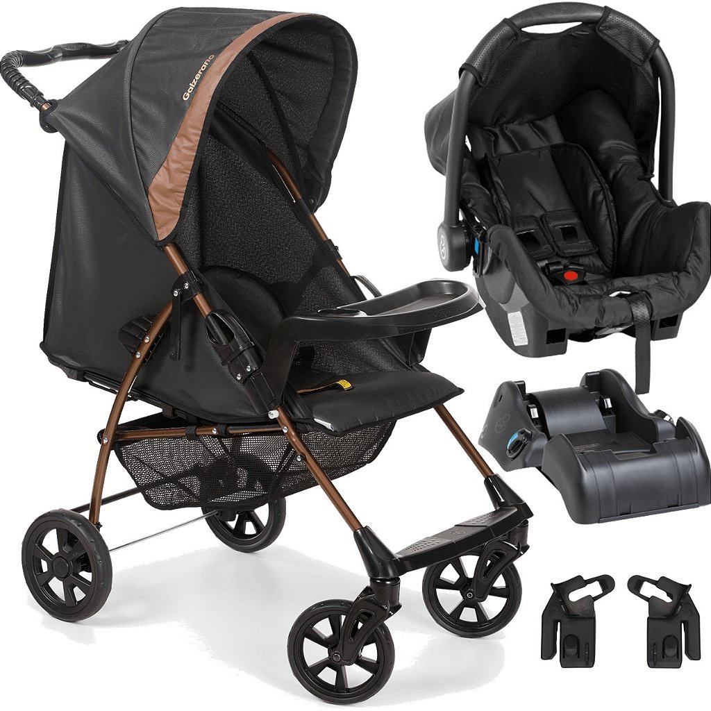 Carrinho com Bebe Conforto e Base Galzerano Romano Preto Cobre em Oferta na Shopee
