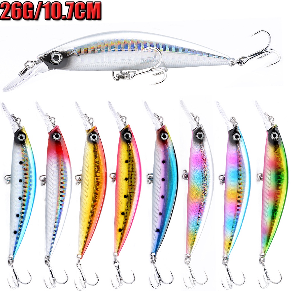 Pesca Afundando Minnow 25.5G/10.7CM Atrair Big Long Shot Fishing Isca Dura 3D Olhos Com Anzol De Sangue