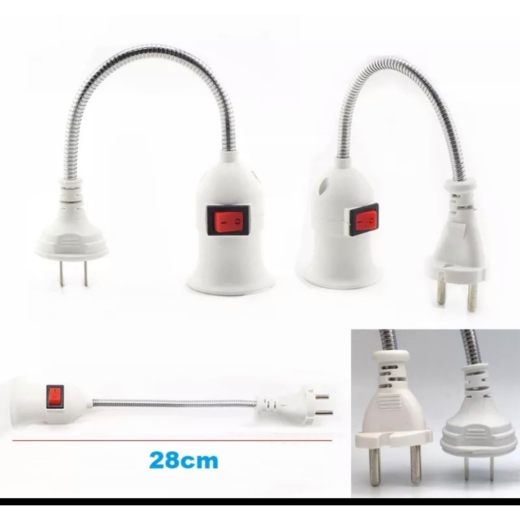 De Lâmpada Tomada E27 28cm E27/85-250V Extensor De Soquete Doméstico Com Interruptor Dois Plugues em Oferta na Shopee